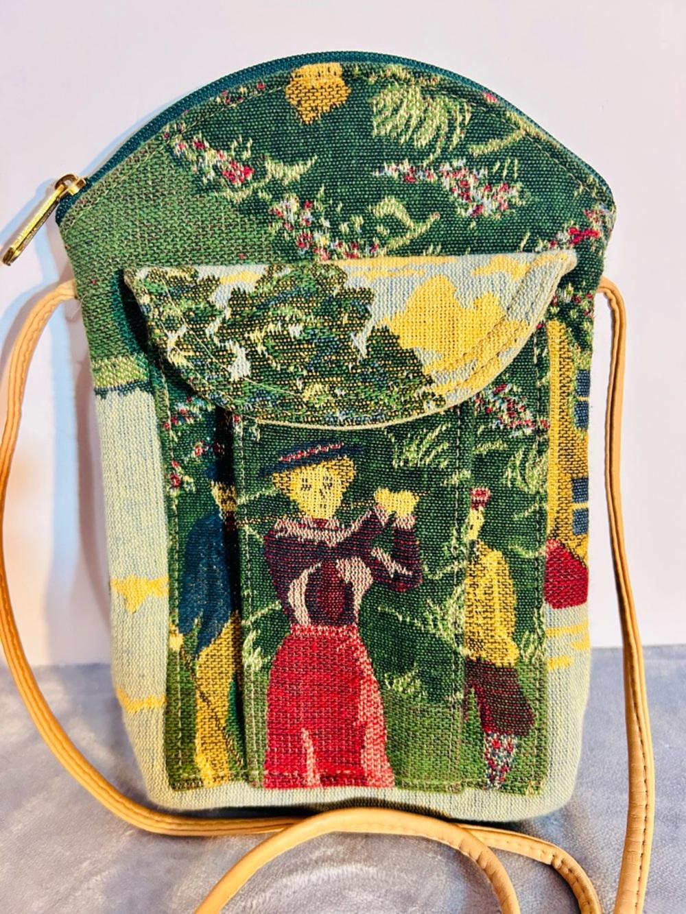 Vintage Tapestry Golf Scene Crossbody Bag Boho Mini Purse Novelty ⛳️ - Picture 2 of 13